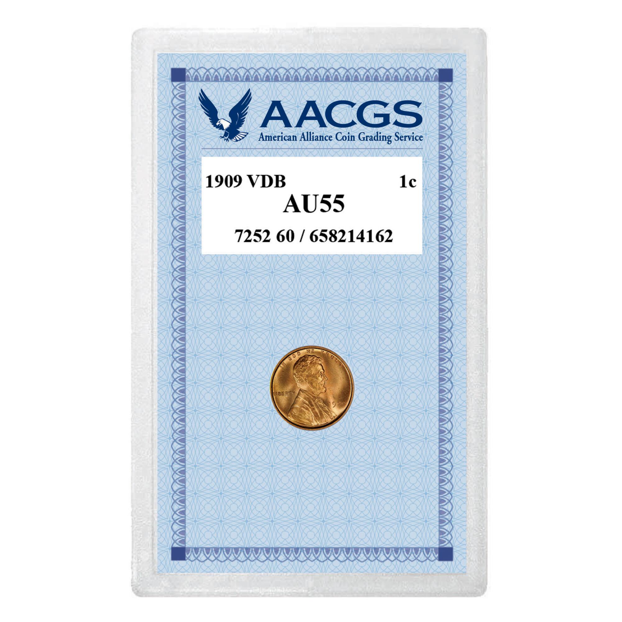 1909 VDB Penny Graded AU55